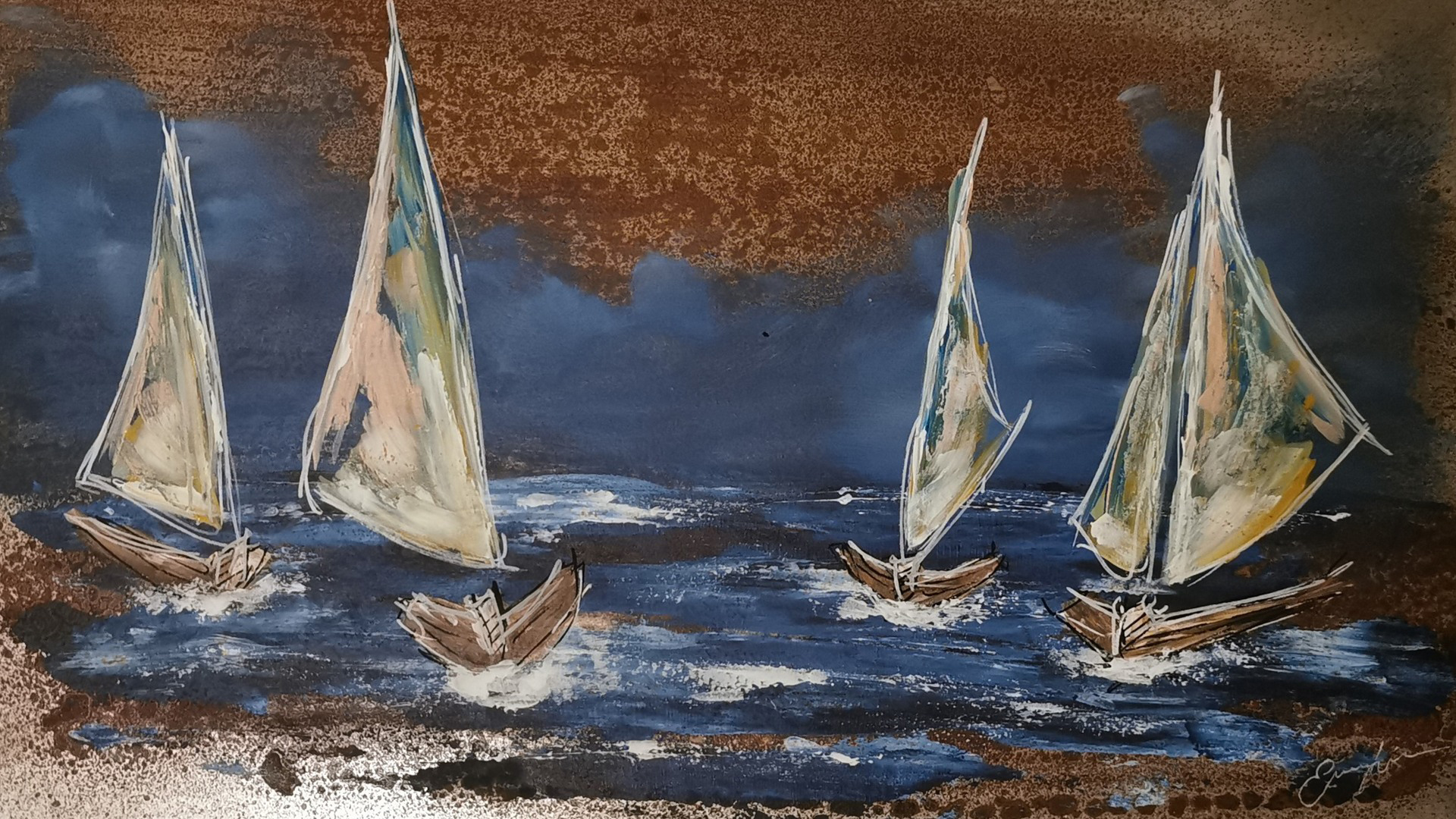 Målningen Segelbåtar av Emma Lindgren