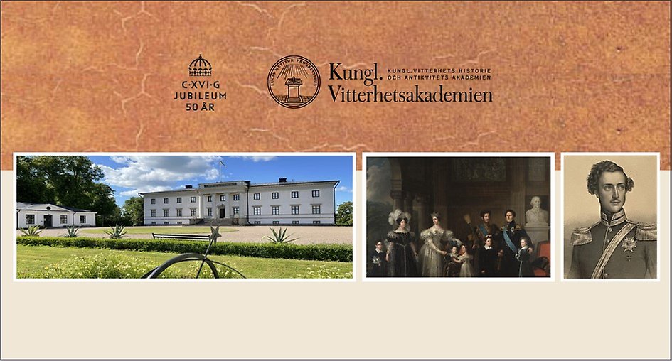 fotocollage med bild på fasaden på Stjernsunds slott, en målning på kungliga familjen med prins Gustaf samt ett porträtt på Prins Gustaf