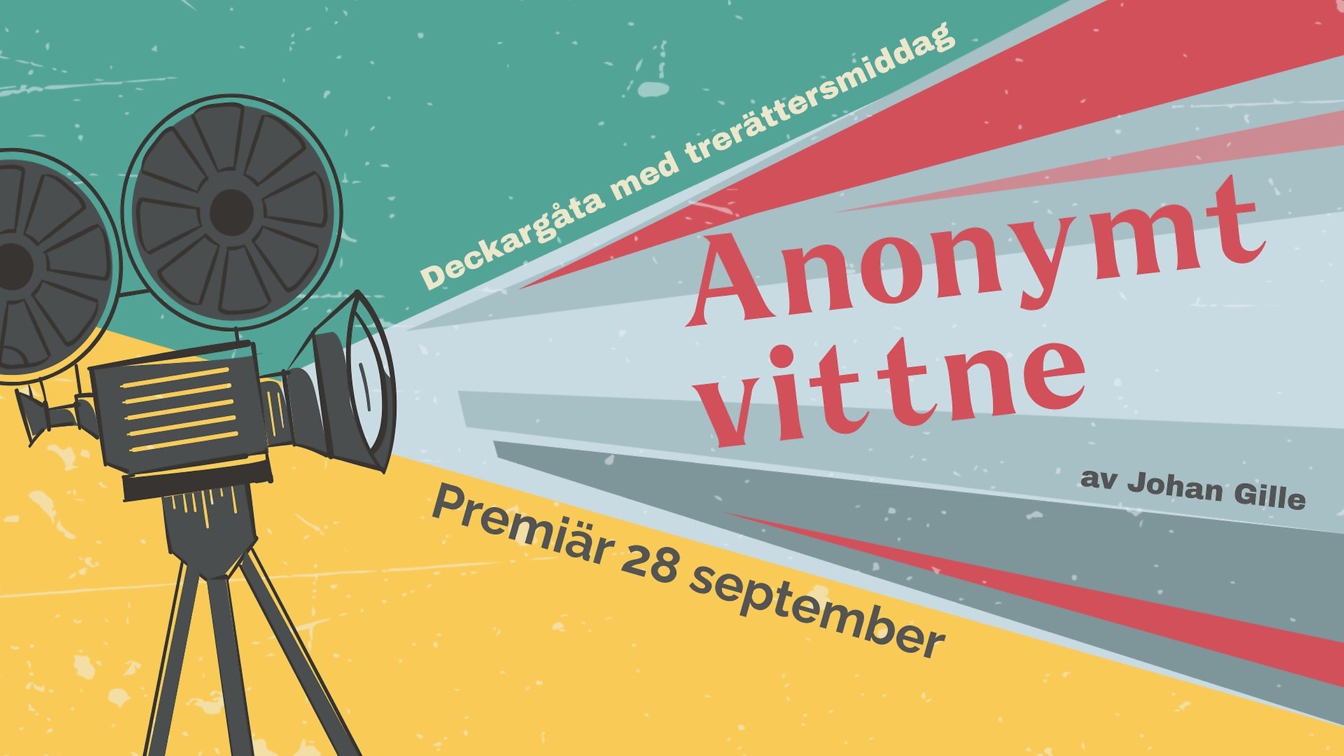 Affisch för "Anonymt Vittne". En filmkamera framför en bakgrund i olika färger.