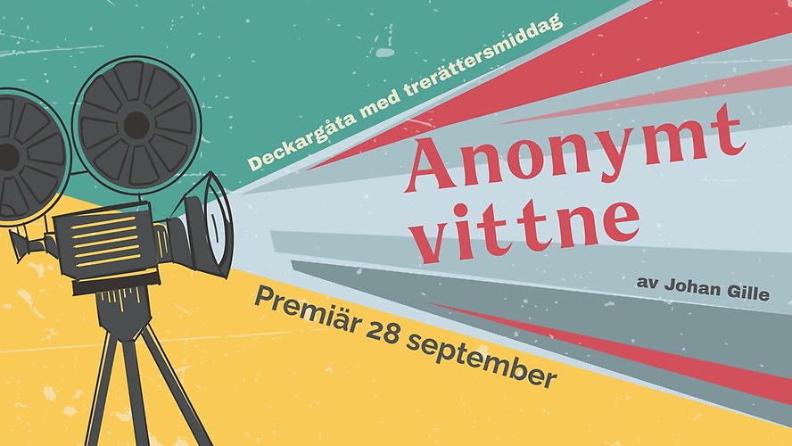 Affisch för "Anonymt Vittne". En filmkamera framför en bakgrund i olika färger.